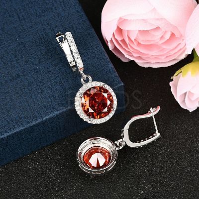 925 Sterling Silver Pave Cubic Zirconia Flat Round Hoop Earrings EJEW-C150-01C-01-1