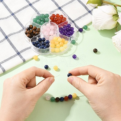 56Pcs 7 Styles Natural Green Aventurine & Lapis Lazuli & Rose Quartz & Carnelian & Tiger Eye &  Malaysia Jade & Yellow Jade Round Beads G-YW0002-61A-1