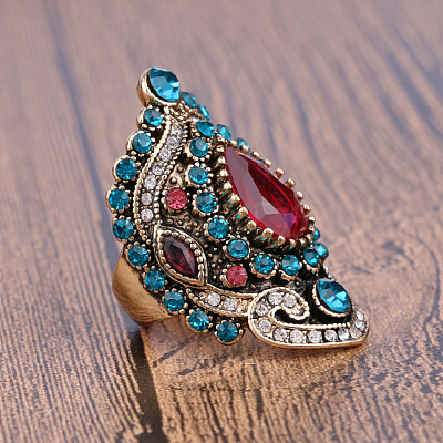 Retro Alloy and Rhinestone Finger Rings FS-WG56BBF-01-1
