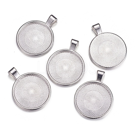 Flat Round Alloy Pendant Cabochon Settings LS-PALLOY-A15654-N-1