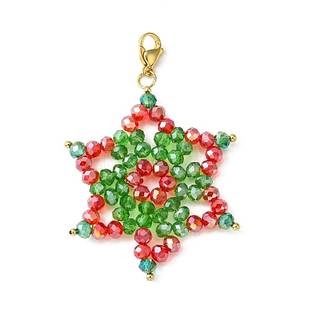 Christmas Snowflake Electroplate Glass Bead Woven Pendant Decorations HJEW-JM00952-1
