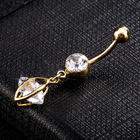 Brass Cubic Zirconia Navel Ring AJEW-EE0004-01A-1