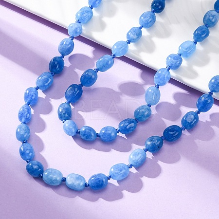 Natural Dyed Malaysia Jade Tumble Stone Nuggets Beaded Long Necklaces for Women NJEW-F340-A06-1