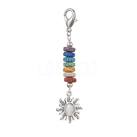 Sun Alloy & Cat Eye Pendant Decoration HJEW-JM01593-03-1