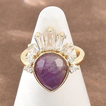 Brass with Natural Amethyst Finger Rings GG-CBACC2B-07G-07-1