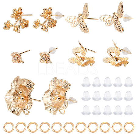 CREATCABIN 10Pcs 5 Style Brass Stud Earring Findings KK-CN0001-88-1