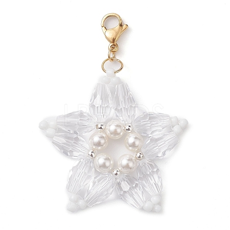 Christmas Snowflake Shell Pearl & Glass Pendant Decorations HJEW-TA00185-1