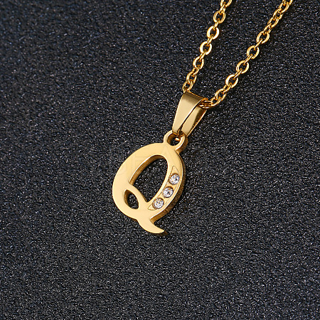 201 Stainless Steel Crystal Rhinestone Initial Pendant Necklaces FS-WG3A711-17-1