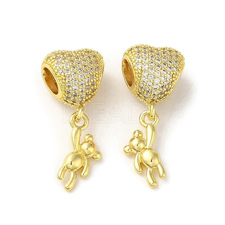 Rack Plating Brass Micro Pave Clear Cubic Zirconia European Dnagle Charms KK-C053-05G-1