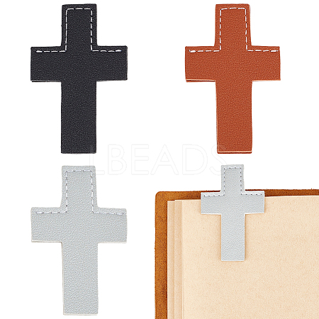 3Pcs 3 Colors Leather Bookmarks AJEW-CP0003-83-1