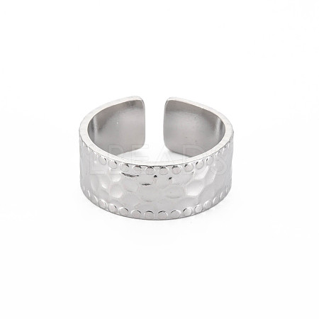 304 Stainless Steel Hammered Flat Open Cuff Ring for Women RJEW-S405-208P-1