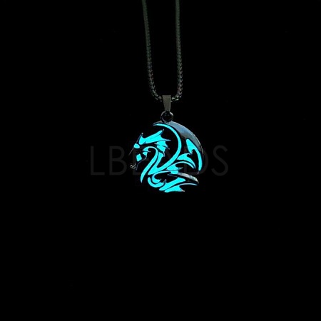 Alloy Resin Luminous Dragon Pendant 201 Stainless Steel Box Chain Necklaces FS-WG868F4-03-1